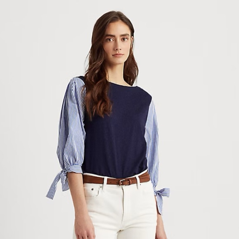 Lauren Ralph Lauren Two-Toned Slub Jersey Top